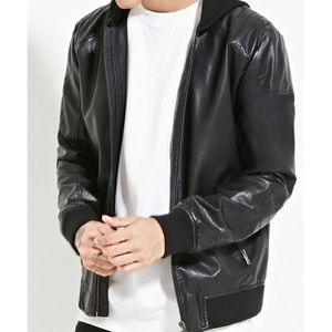 Hooded Faux Leather Jacket